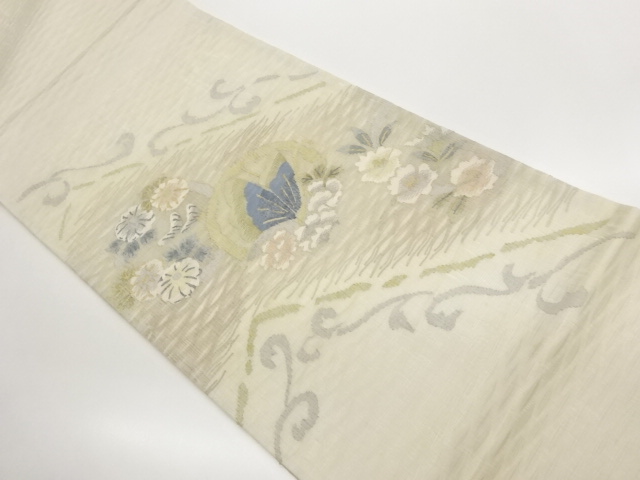 JAPANESE KIMONO / FUKURO OBI FOR SUMMER / WOVEN BUTTERFLY & FLOWERS